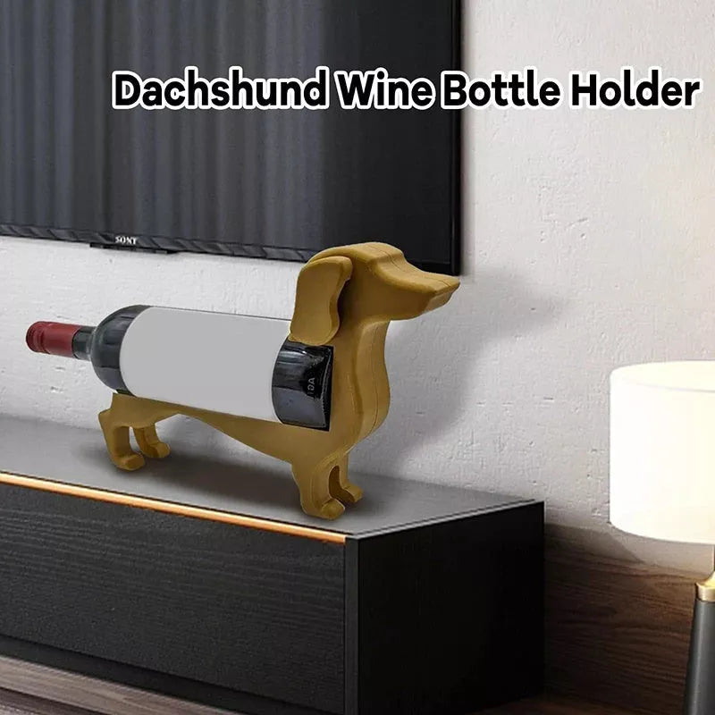 Dachshund-shaped wine bottle holder in various colors for creative home decor