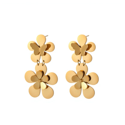 Gold electroplated stainless steel flower butterfly earrings for women with geometric and animal zodiac designs