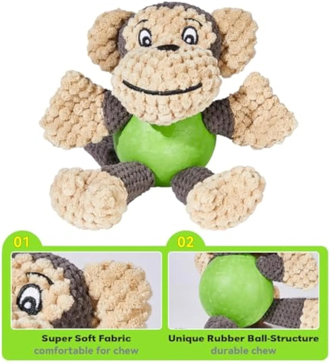 Cute cartoon monkey plush dog toy with squeaker, suitable for small and medium dogs.