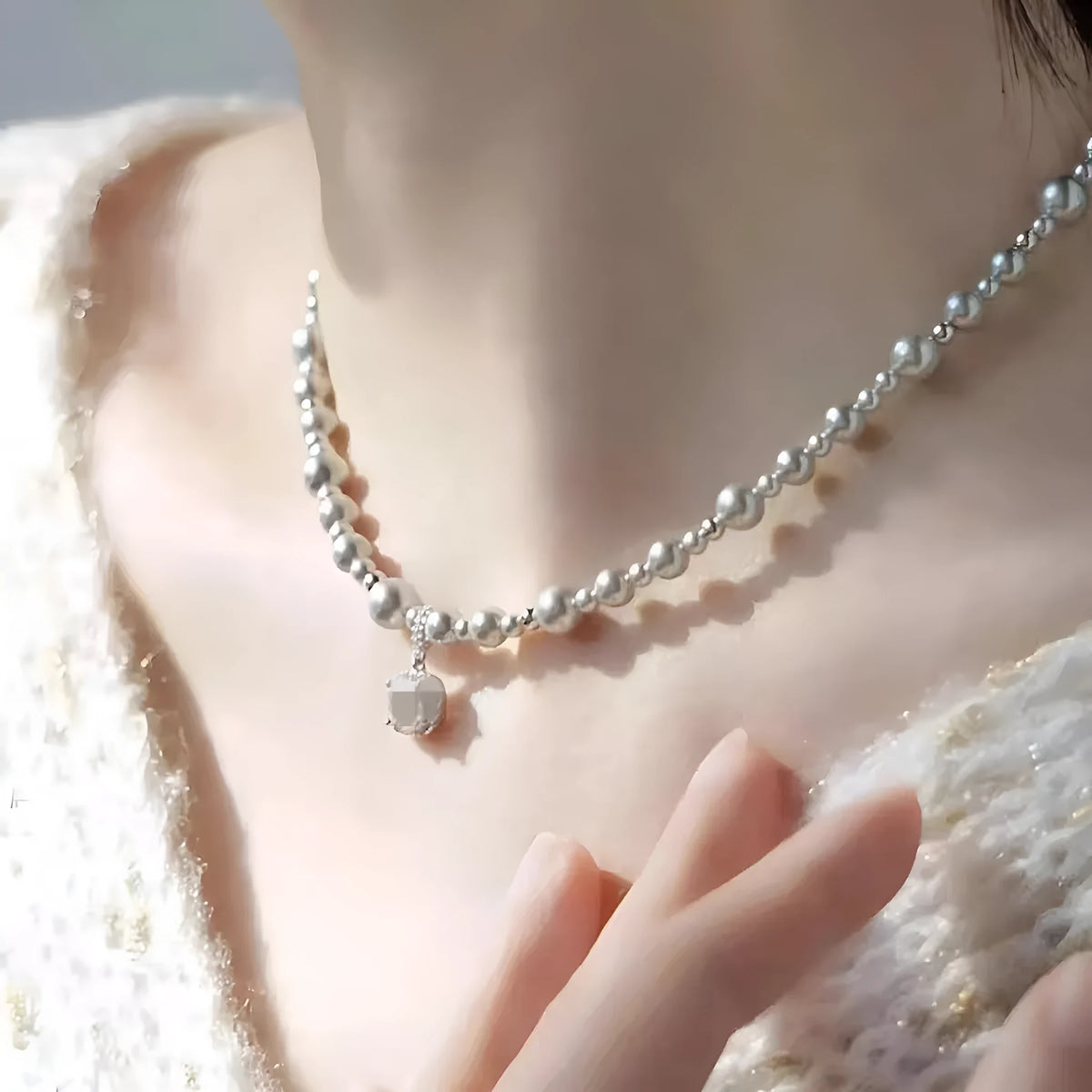 Bubble Cube Candy clavicle chain jewellery set with Imitation Pearl and zircon in white or grey