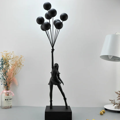Bubble Girl natural resin sculpture ornament in white with red ball, 10-15 cm tall hanging modern decor piece