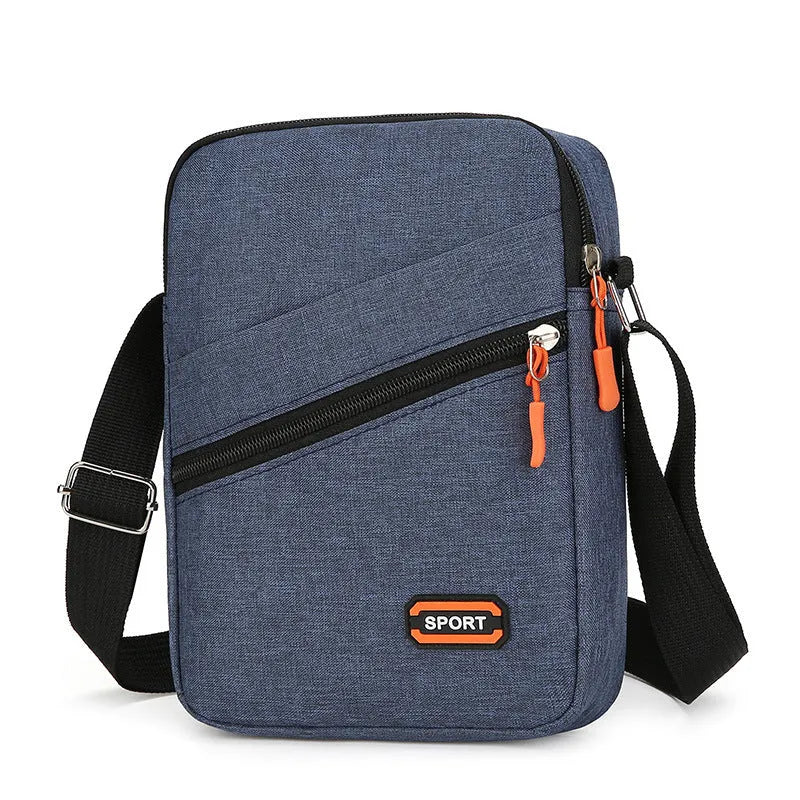 Oxford cloth crossbody commuter bag with contrast colour trim in silver grey