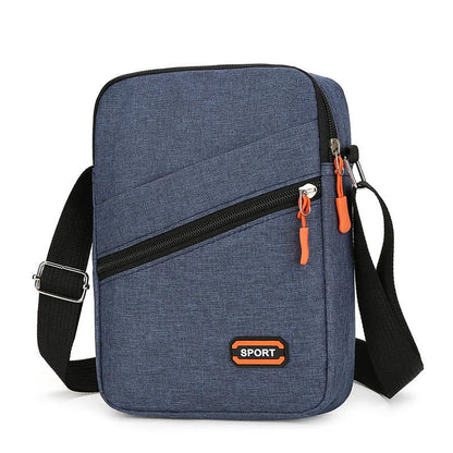 Oxford cloth crossbody commuter bag with contrast colour trim in silver grey