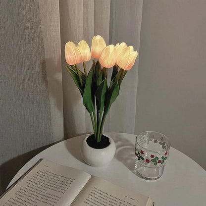 LED Tulip Flower Night Light in ceramic pot with vibrant colors for home decoration