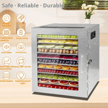 Stainless steel fruit dehydrator with 18 drying trays and top touch screen panel
