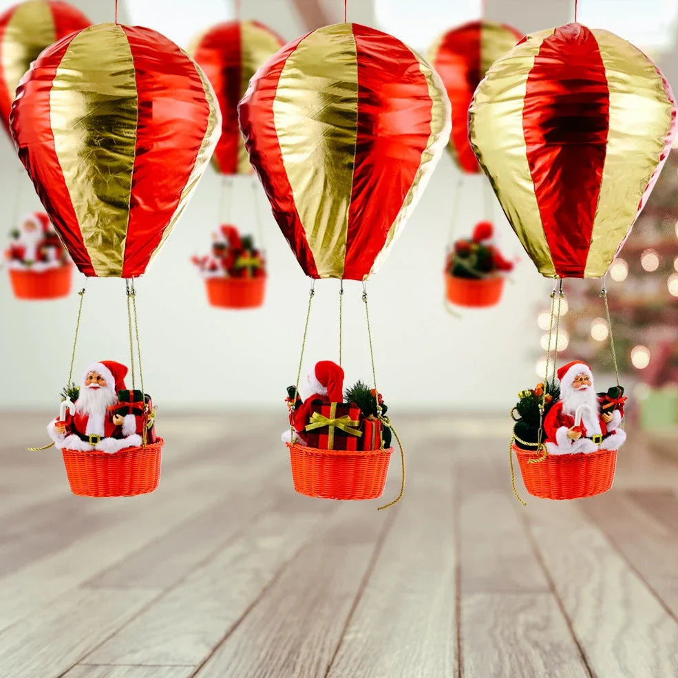 Santa Claus hot air balloon Christmas ceiling decoration measuring 40x90cm with vinyl and velvet materials