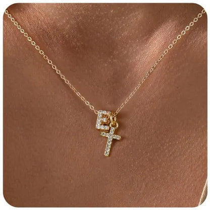 A-Z zircon inlaid letter necklace on a copper regular chain with electroplated finish