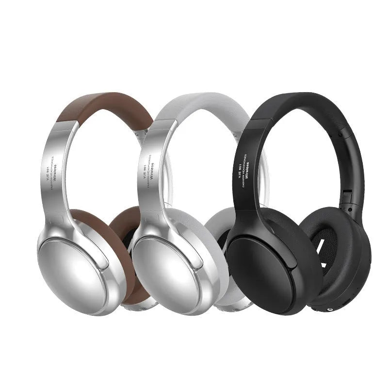 Retro style Bluetooth headphones with metal frame in brown, silver, or black colour