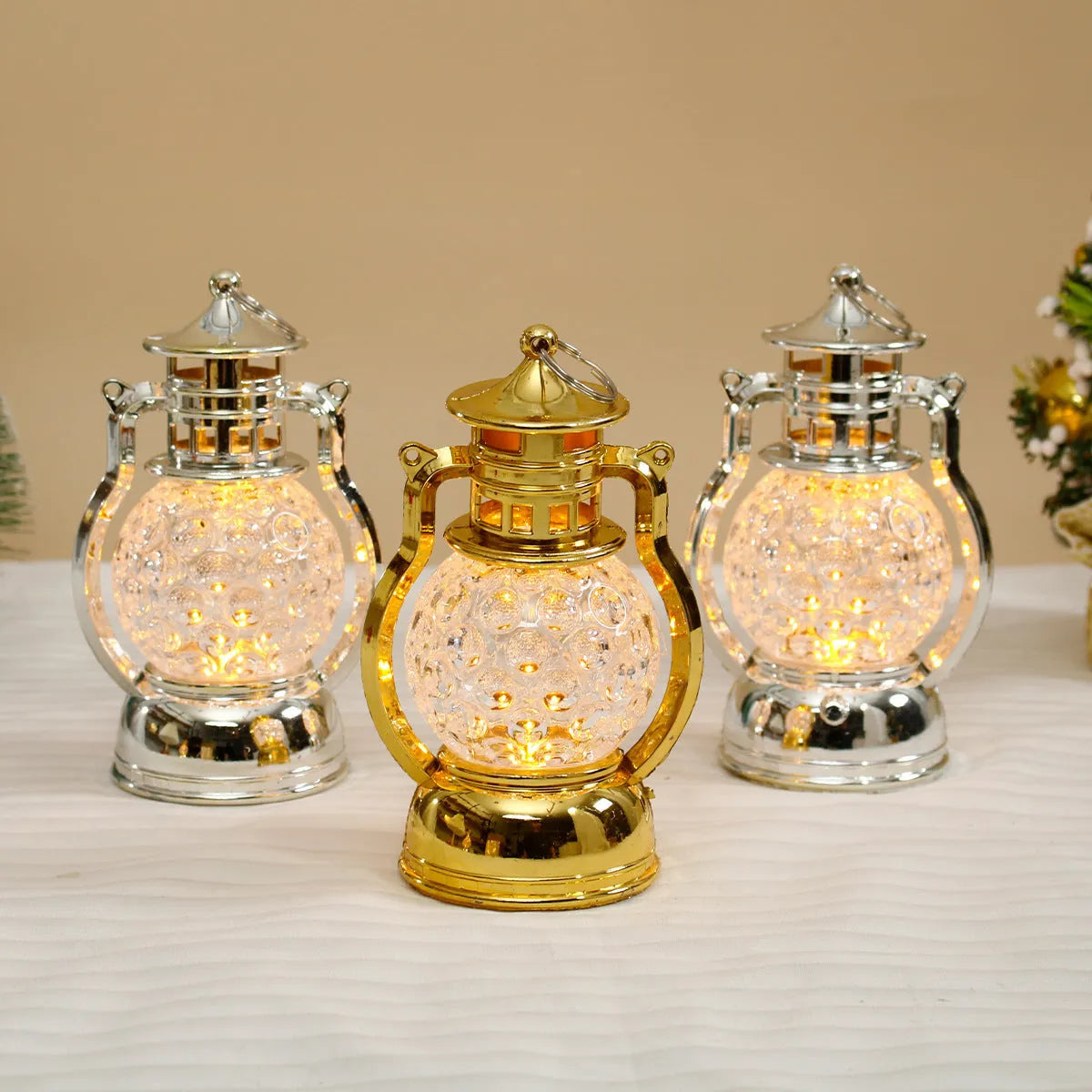 Gold retro oil lamp design LED night light measuring 14.5cm tall