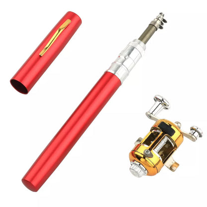 Compact 1m telescopic fishing rod kit with aluminum alloy pen case, ideal for stream fishing