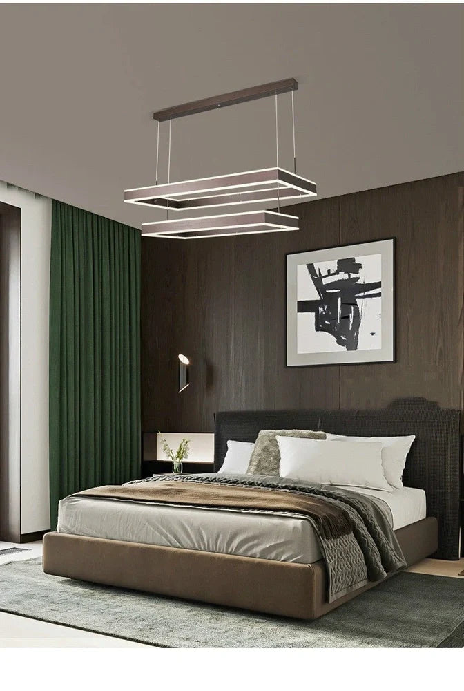 Brown aluminium fish pendant ceiling light with remote control and multiple circle sizes