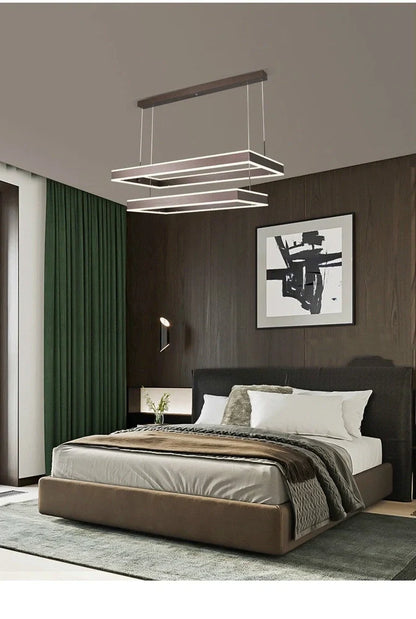 Brown aluminium fish pendant ceiling light with remote control and multiple circle sizes