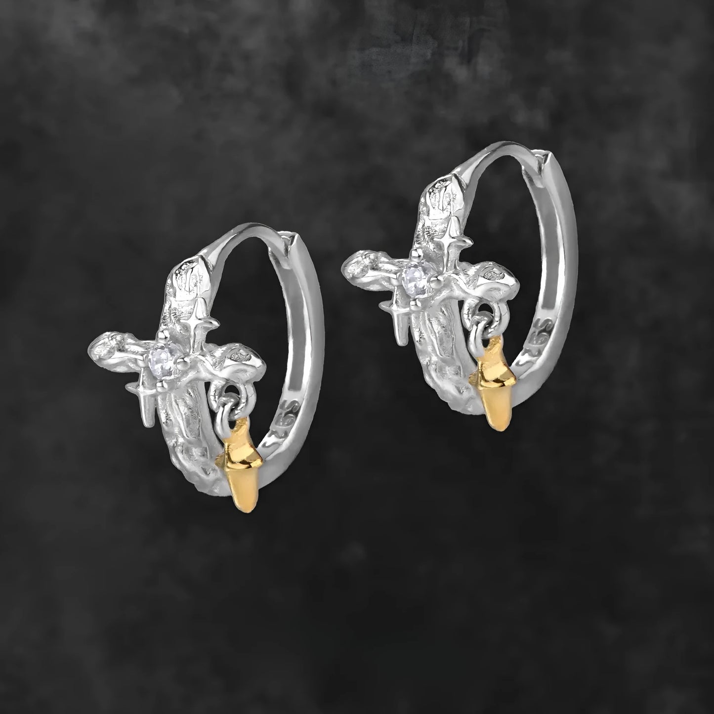 925 sterling silver geometric cross earrings with white gold colour electroplating