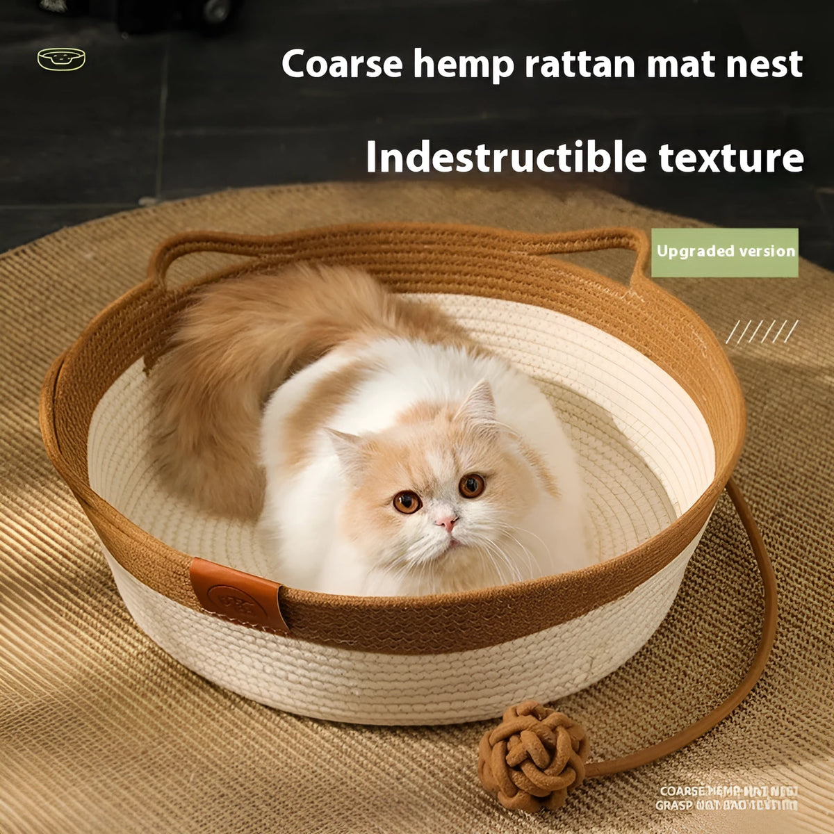 Cotton woven cat nest mat with stitching texture in grey, brown or green colours