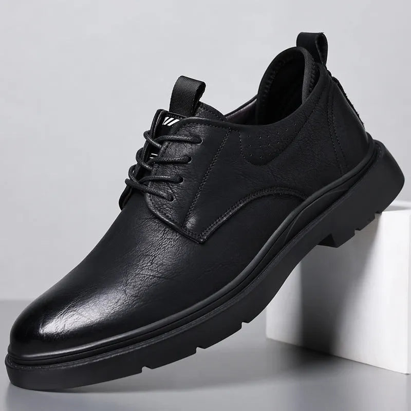 Men's Leather Business Shoes for Wedding and Formal Wear in Black or Brown Sizes 38-44 with Breathable Two-Layer Cowhide Upper and Rubber Sole Construction