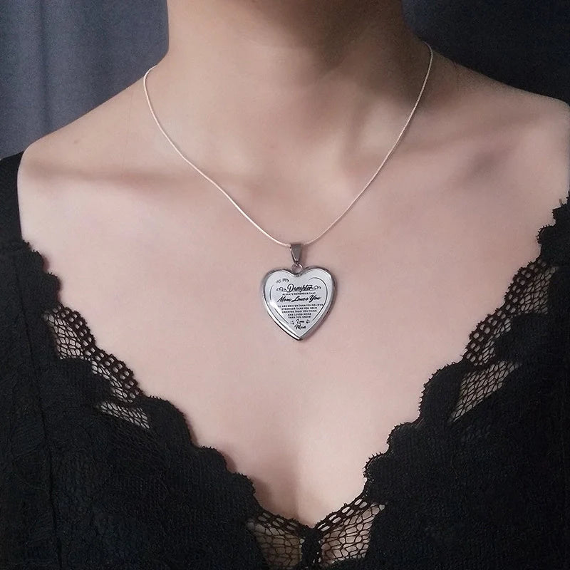 Heart-shaped epoxy necklace on a snake chain, available in gold and silver