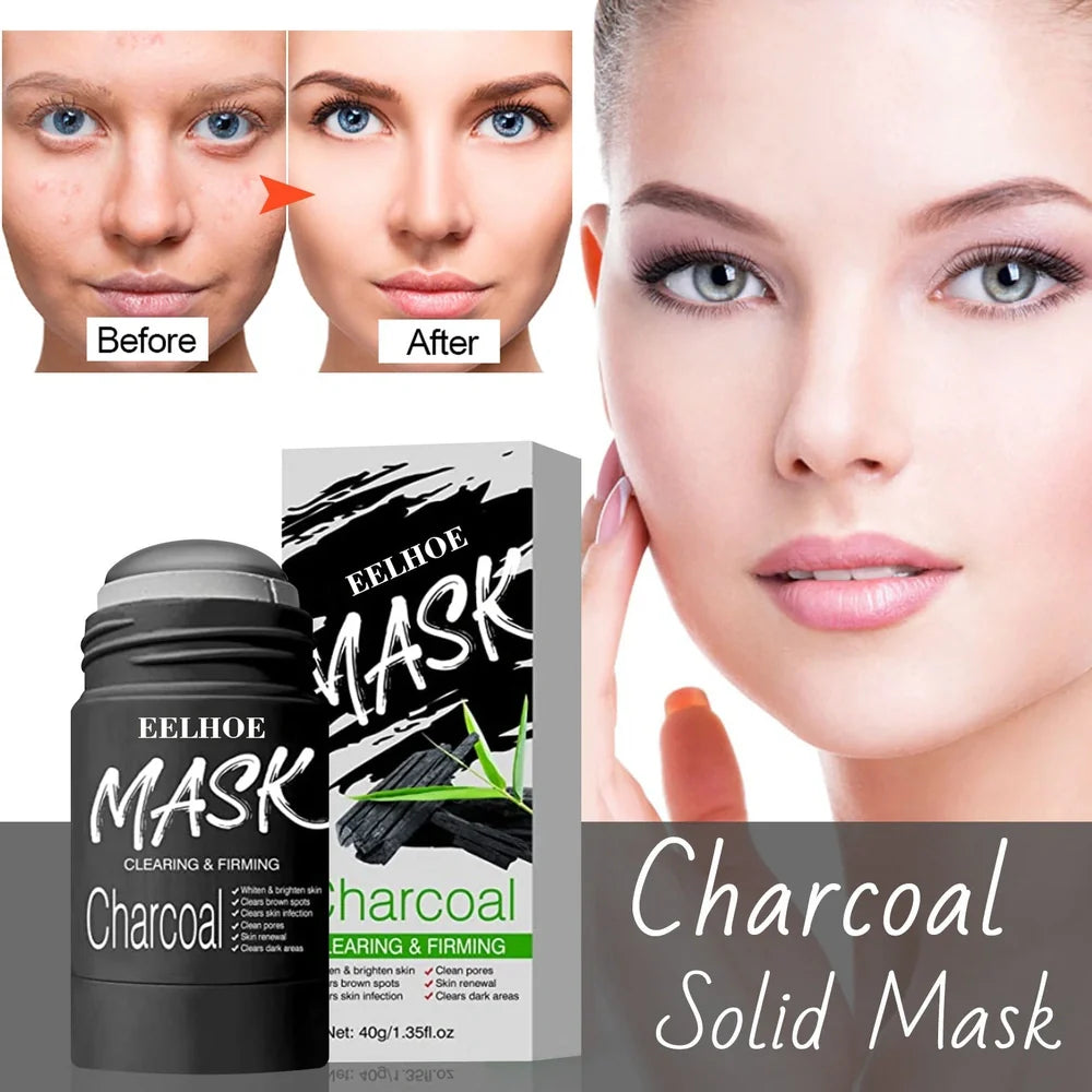Rotating head face mask stick showing charcoal and Vitamin C solid clay formulations