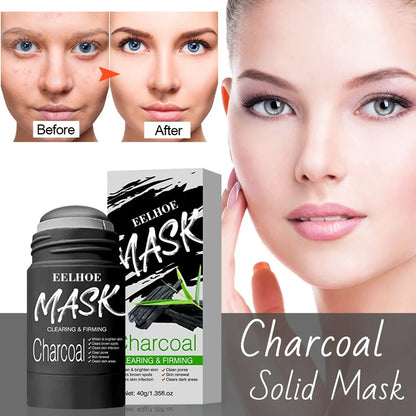 Rotating head face mask stick showing charcoal and Vitamin C solid clay formulations