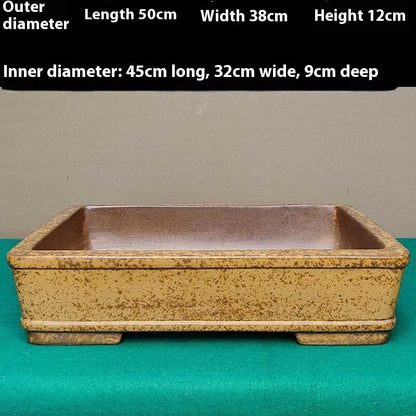 Straight shallow rectangular Yixing zisha flowerpot in purple sand clay for corridor planting