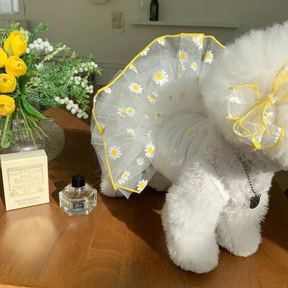 Yellow daisy patterned dog clothes made from thin polyester fabric for summer wear