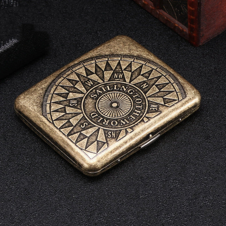 Metal pure copper cigarette case with engraving, holding 20 cigarettes, measuring 95×70×18mm