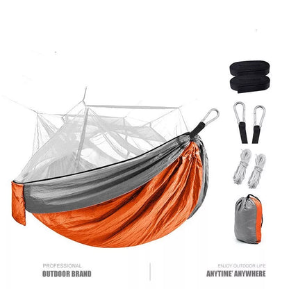 Outdoor mosquito net hammock in green, orange, blue, and blue gray options