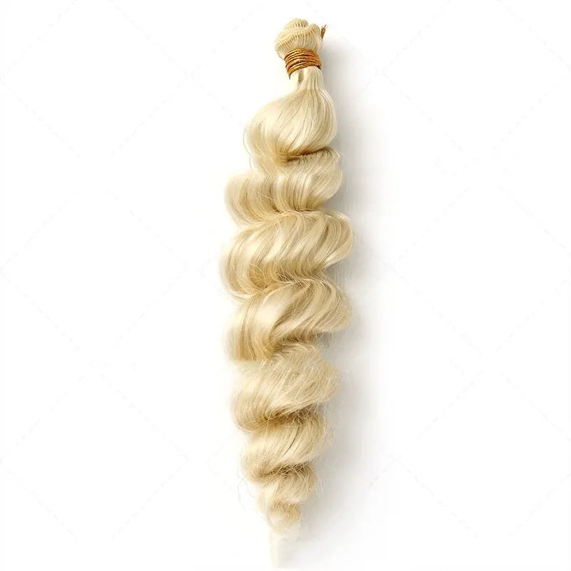 Golden high temperature fibre hair weft for women shown in 18, 20, and 22 inch length options.