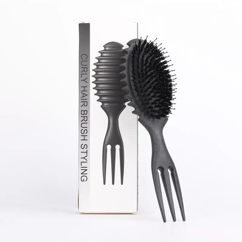 3-in-1 curl defining hair brush set with boar bristle comb and detangling brush