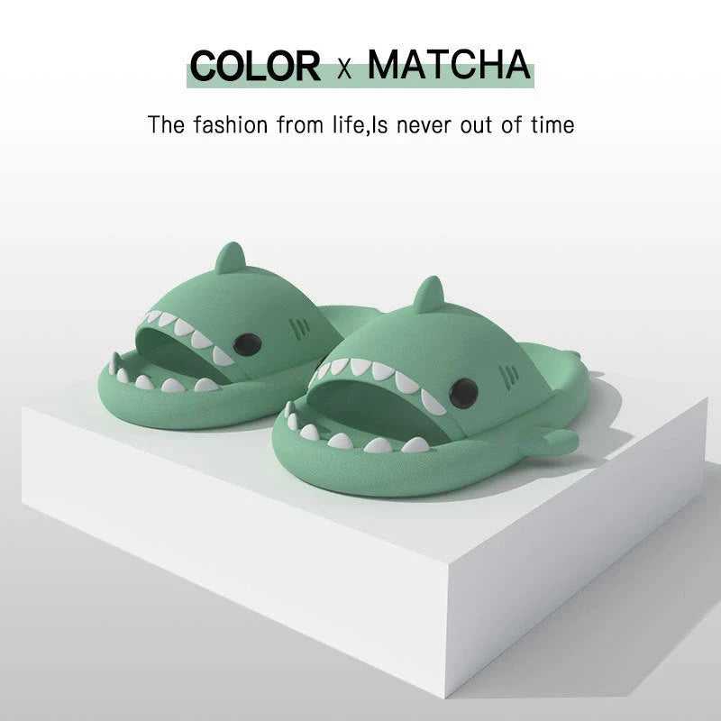 Cozy cartoon shark-themed slippers with anti-slip sole for indoor and outdoor wear