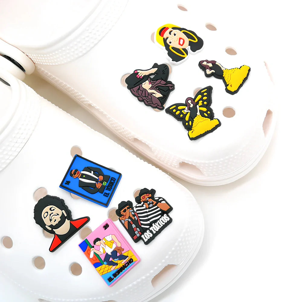 Removable cartoon flower shoe stickers with drip moulded designs on footwear