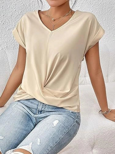 Stylish short-sleeve knot top for casual summer wear, available in multiple vibrant colors and sizes