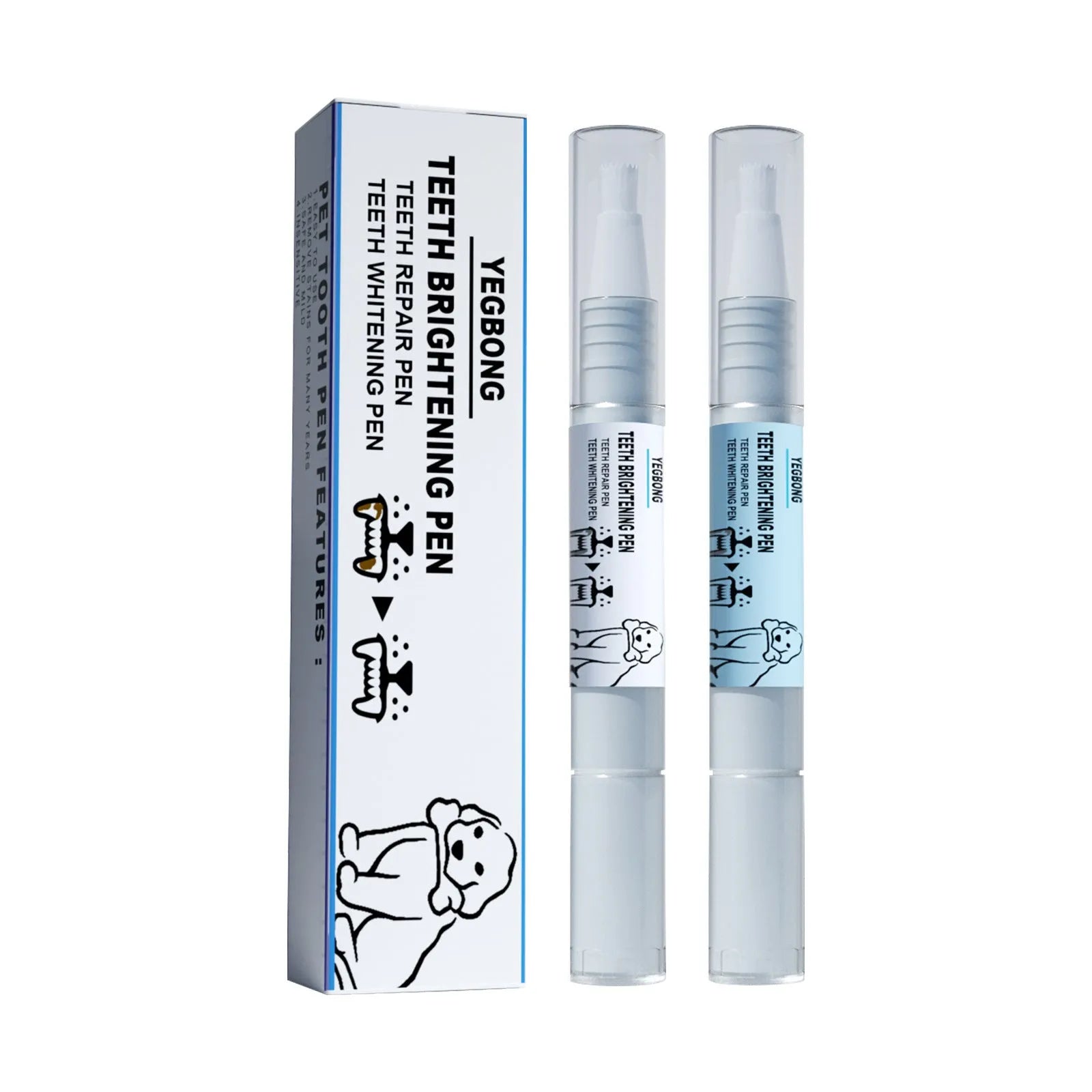 Pet teeth whitening pen with dental brushes for dog and cat tartar removal