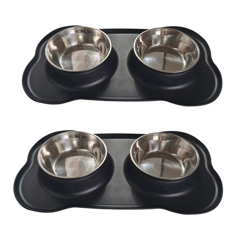 Large silver grey silicone dual compartment dog bowl with stainless steel base for separating food types