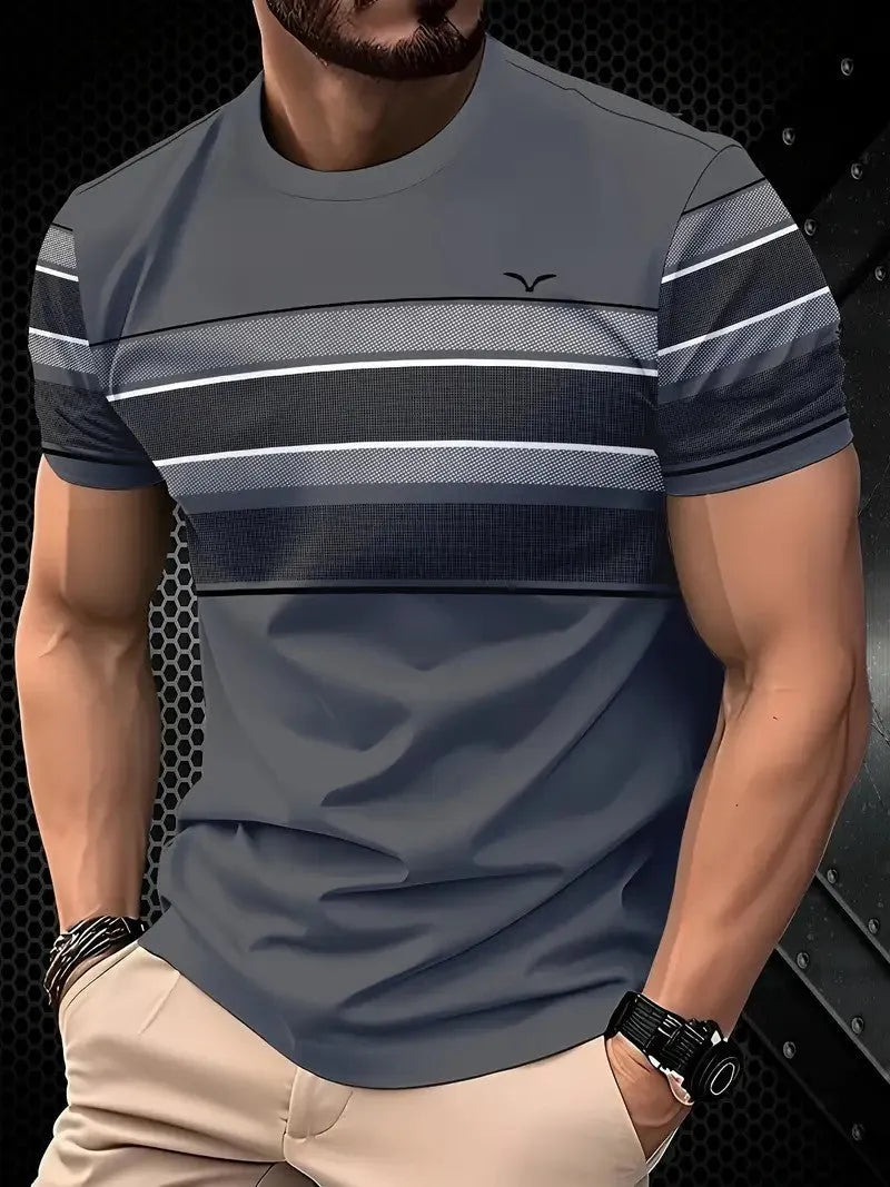 Men's casual short sleeve T-shirt in polyester fabric, loose fit style for summer wear