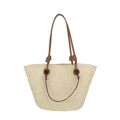 Large capacity woven shoulder bag in retro style with dual carrying options