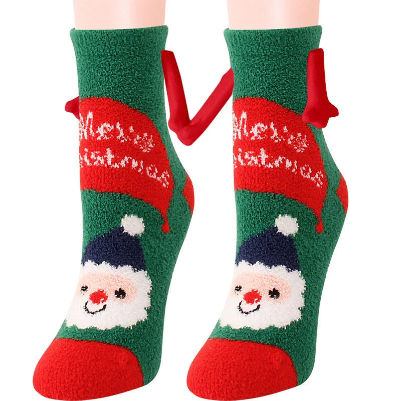 Christmas couple socks with magnetic connection feature and 3D animal patterns