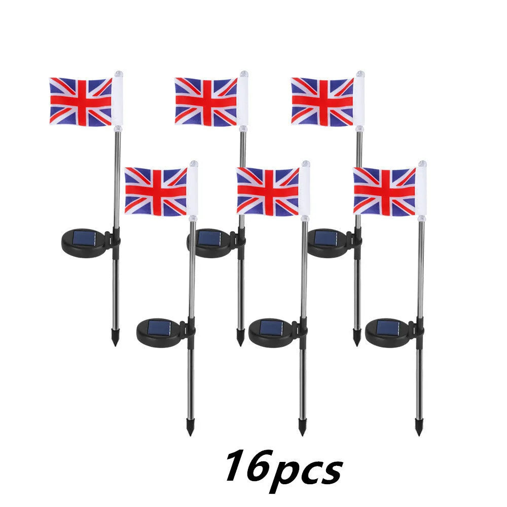 Solar LED flag light for garden decoration with American flag design on waterproof fabric