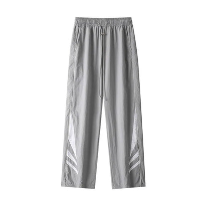 Men's black straight-leg trousers with non-iron fabric, elastic waistband, and plus sizes for summer wear