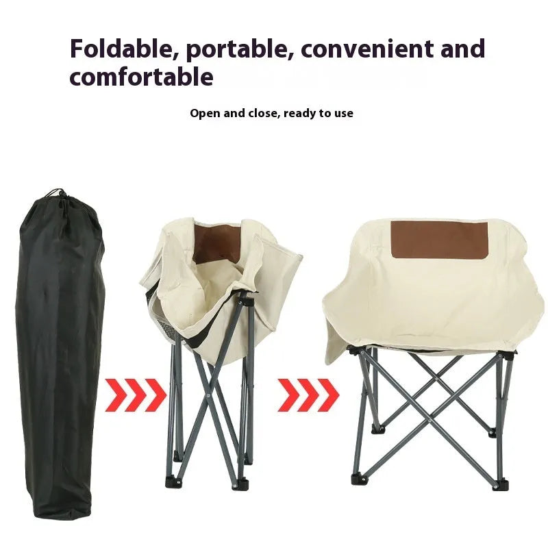 Portable folding camping chair with steel frame and Oxford fabric in outdoor setting