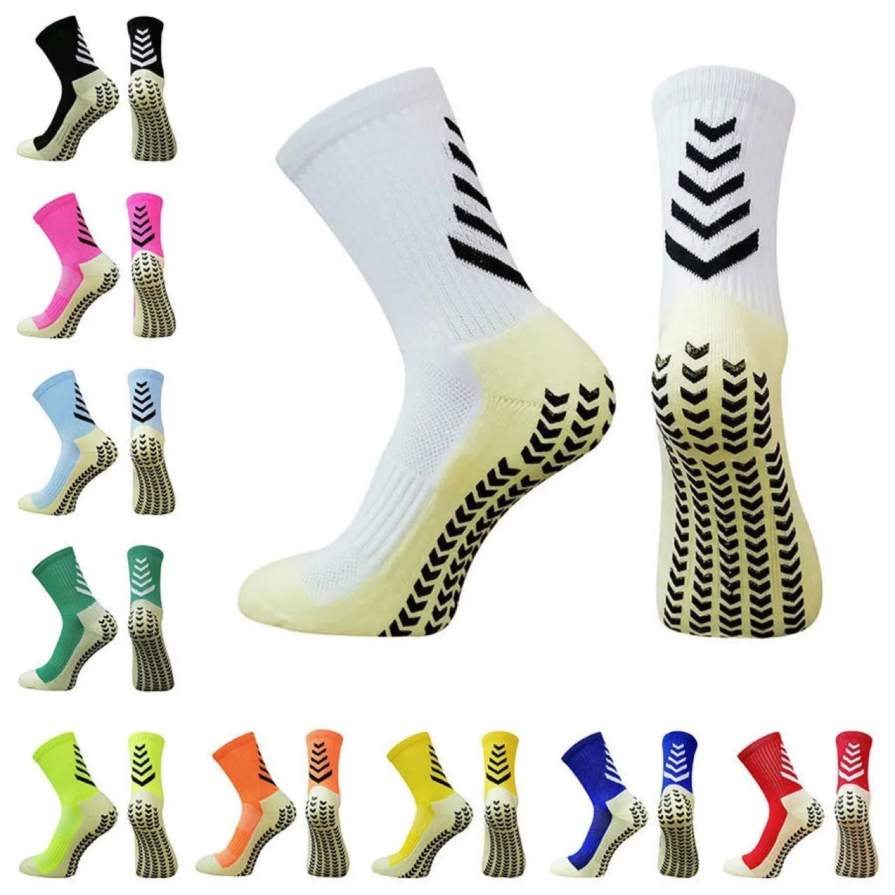 Men's mid-calf athletic socks with non-slip silicone grips in Arrow Black colour with geometric pattern design