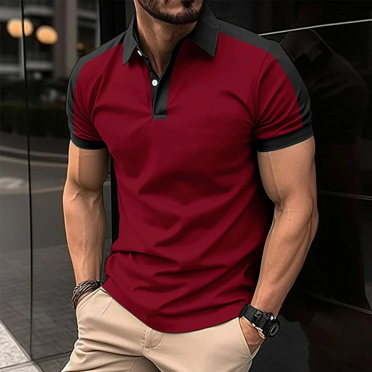 Men's short-sleeve casual polo shirts in a variety of vibrant colors and sizes