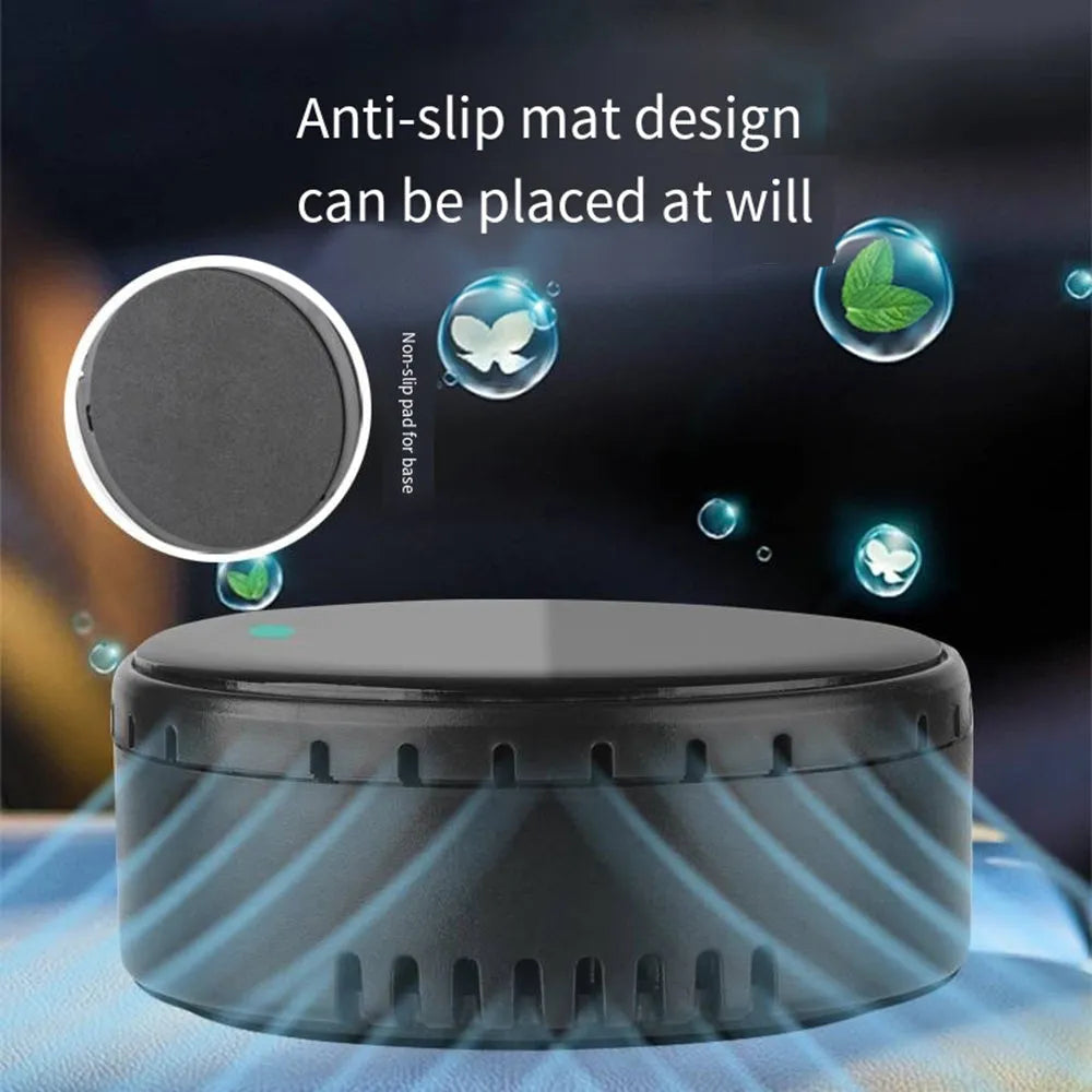 Solar-powered car-mounted air humidifier installed on a vehicle air vent in black colour