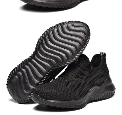 Steel toe cap safety shoes in black with EVA sole for shock absorption and anti-static features