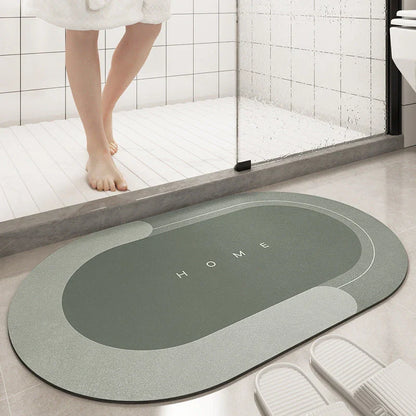 Plush bath mat with rectangle or oval design in various colors and sizes for bathrooms with sliding doors