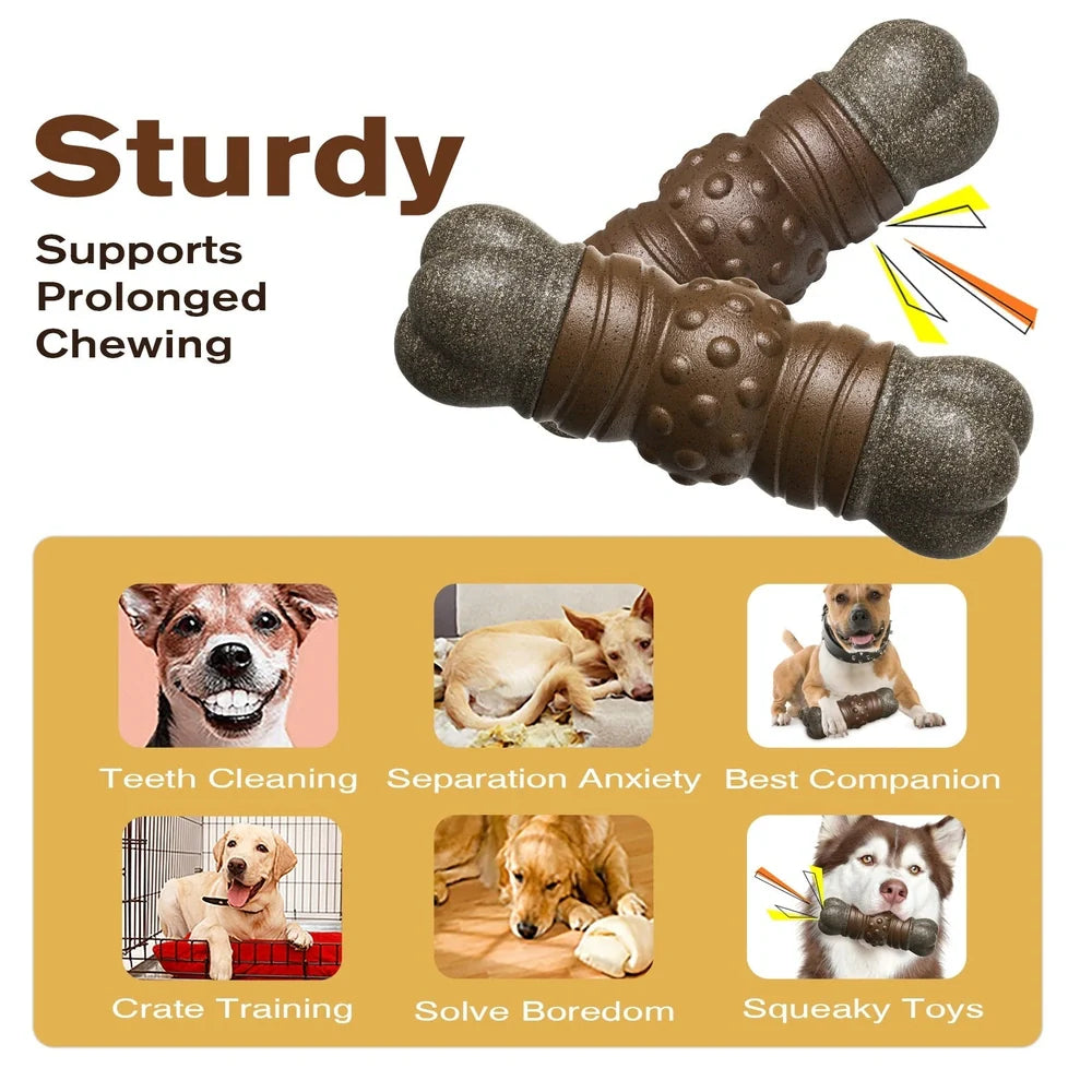 Wood colour plastic dog dental toy with textured surfaces measuring 15cm long for canine oral hygiene