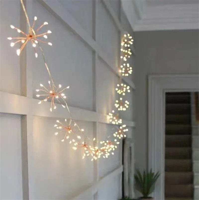 Dandelion LED solar fireworks lamp, 6.25m flower shape, 10 fireworks, 100 or 200 LED, warm white or colourful