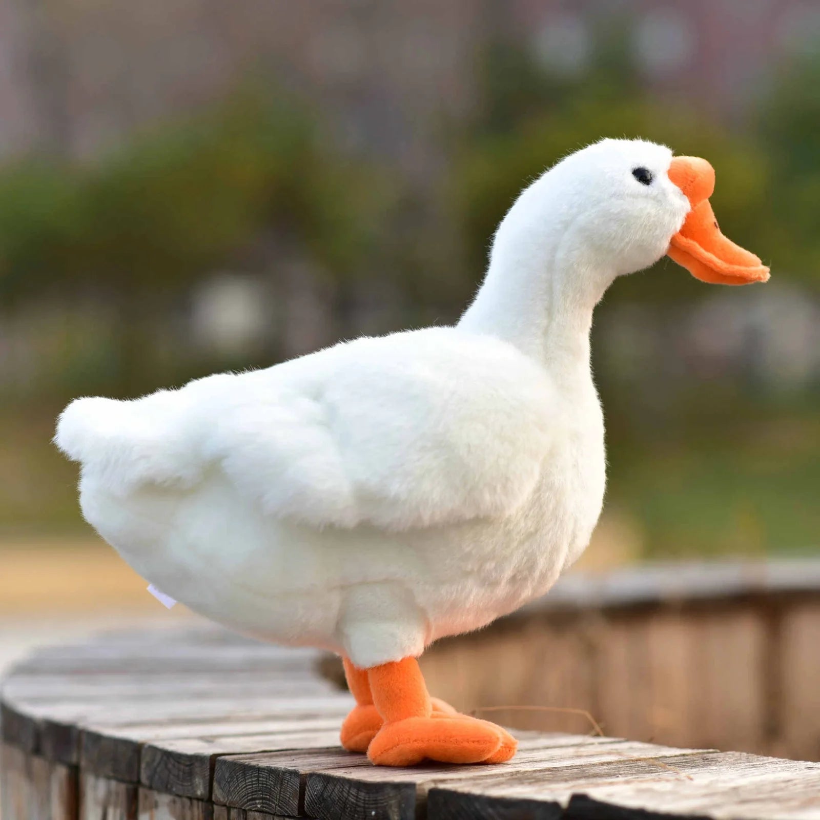White plush goose doll approximately 33cm tall with realistic features and soft texture
