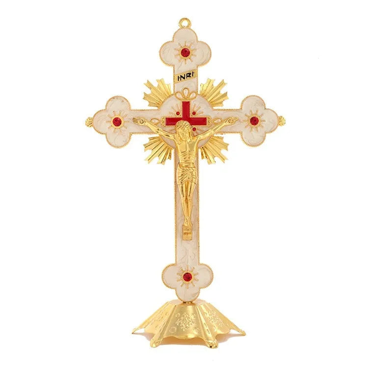Zinc alloy geometric car ornament in gold and diamond finish, measuring 30cm by 19cm.