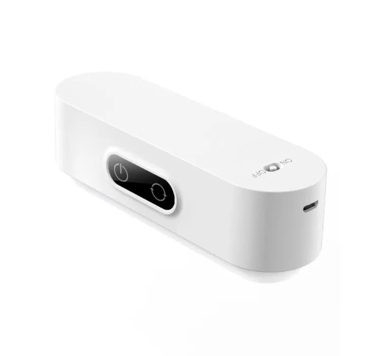 White magnetic mount USB rechargeable LED night light with motion sensor and touch control panel.