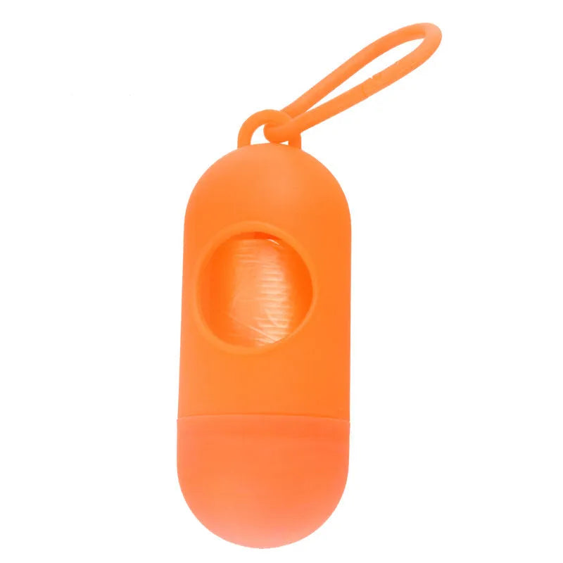 Dog poop bags holder with hook in various colours, showing Velcro fastening and compact 10cm size